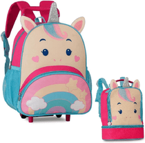 Mochila Carrinho Pequena 13" Mais Lancheira Pets Unicórnio - CP2654B - Clio