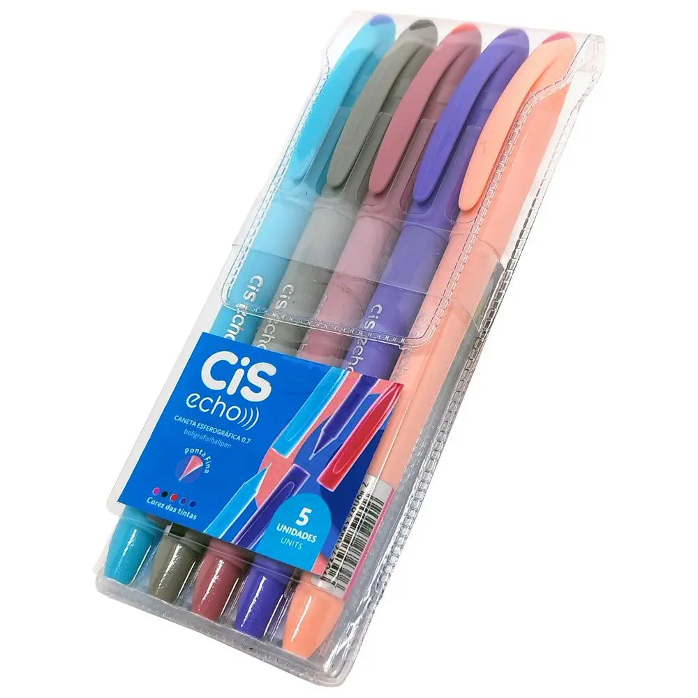 Caneta Esferográfica 0.7mm 5 Cores Echo 58507 - CIS