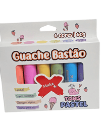 Guache Bastão 6 Cores Tons Pastel 13714 - Make+
