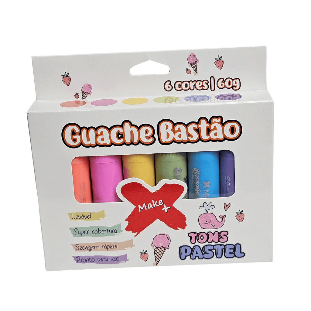 Guache Bastão 6 Cores Tons Pastel 13714 - Make+