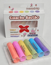 Guache Bastão 6 Cores Tons Pastel 13714 - Make+
