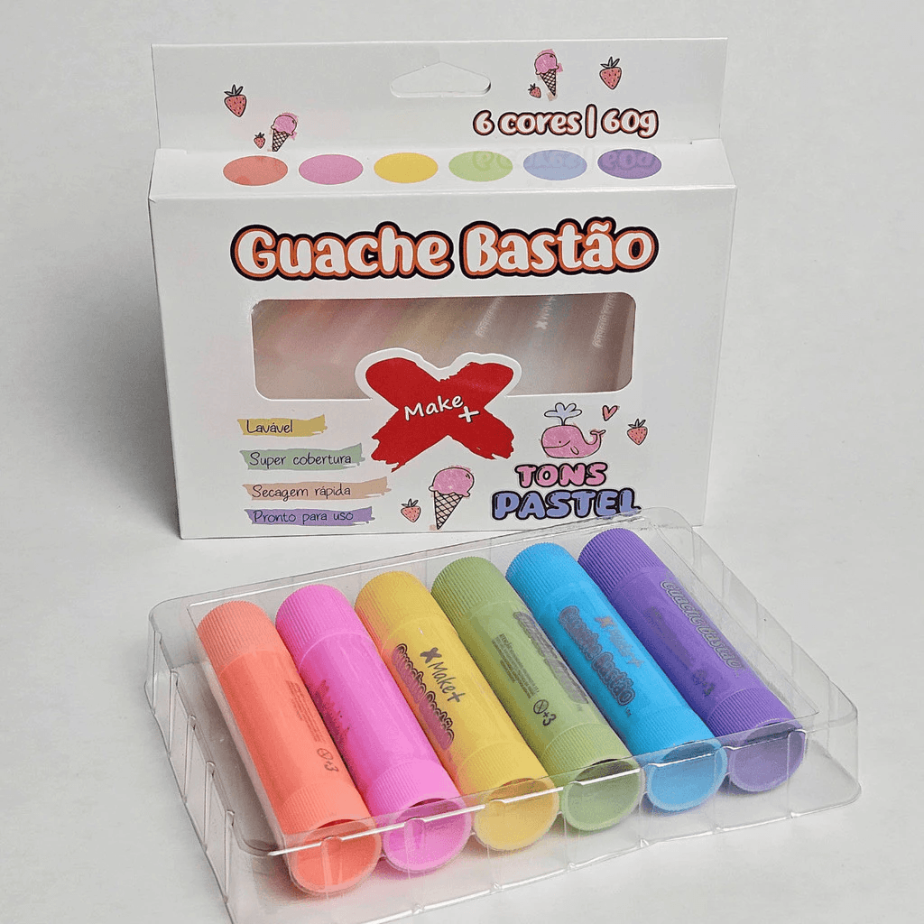 Guache Bastão 6 Cores Tons Pastel 13714 - Make+