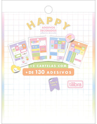 Bloco de Adesivos Decorados Metalizados 12 Folhas Happy 31695 - TILIBRA
