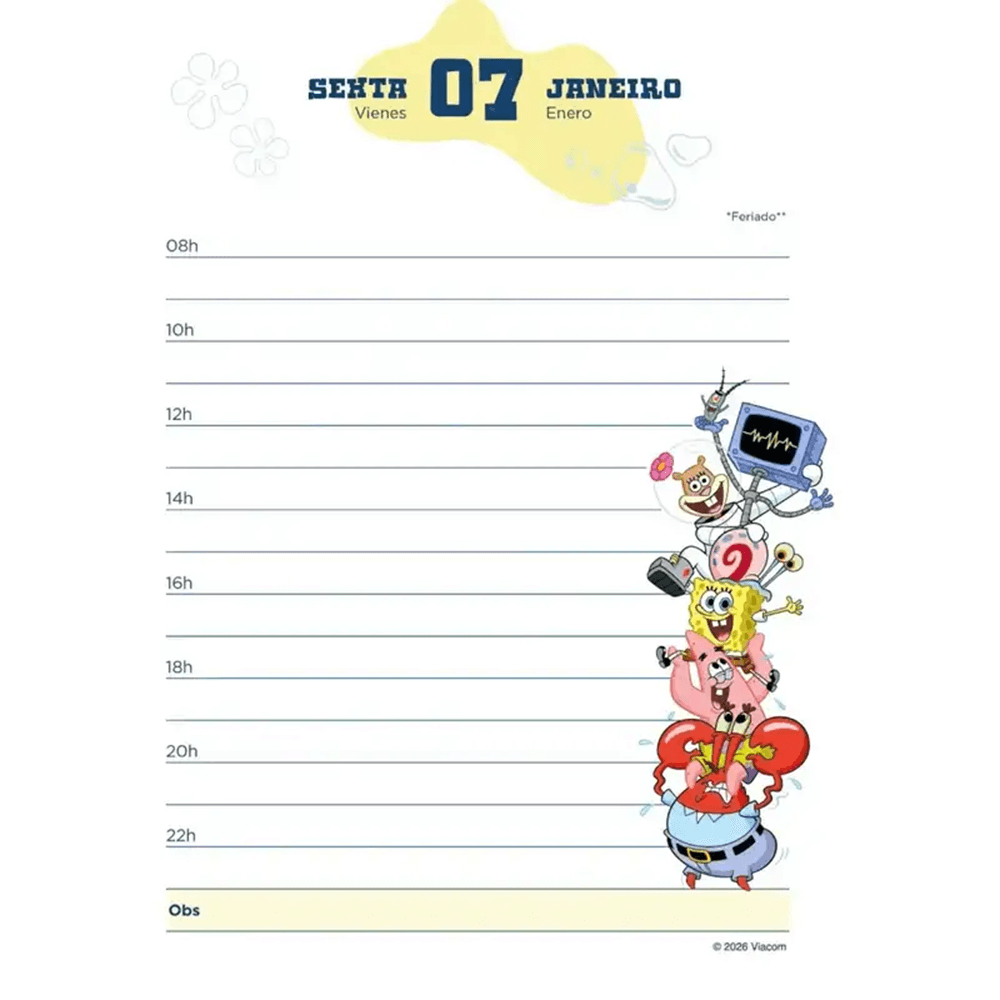 Agenda Diária 352 Pág. 2026 Bob Esponja 133x178mm - Jandaia
