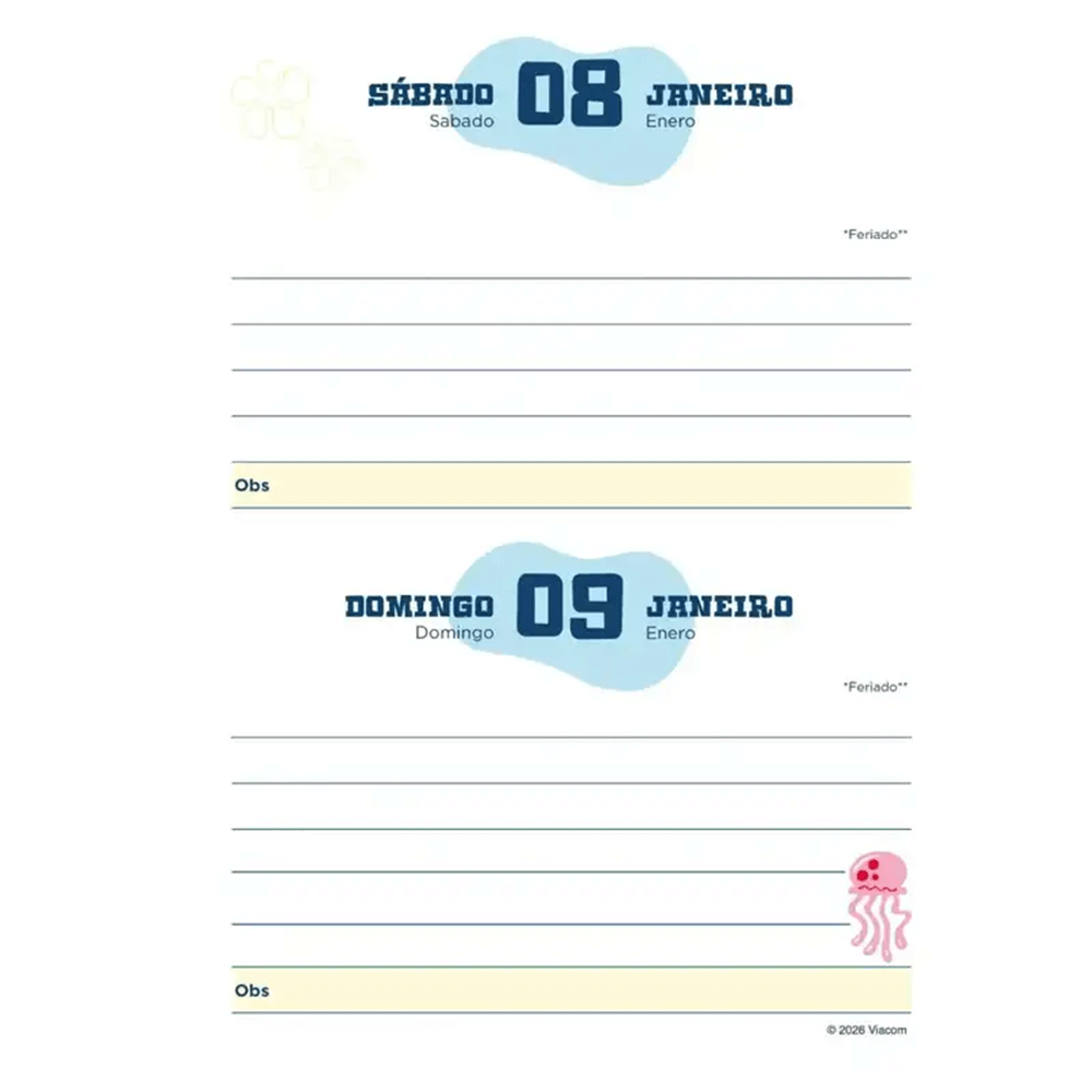 Agenda Diária 352 Pág. 2026 Bob Esponja 133x178mm - Jandaia