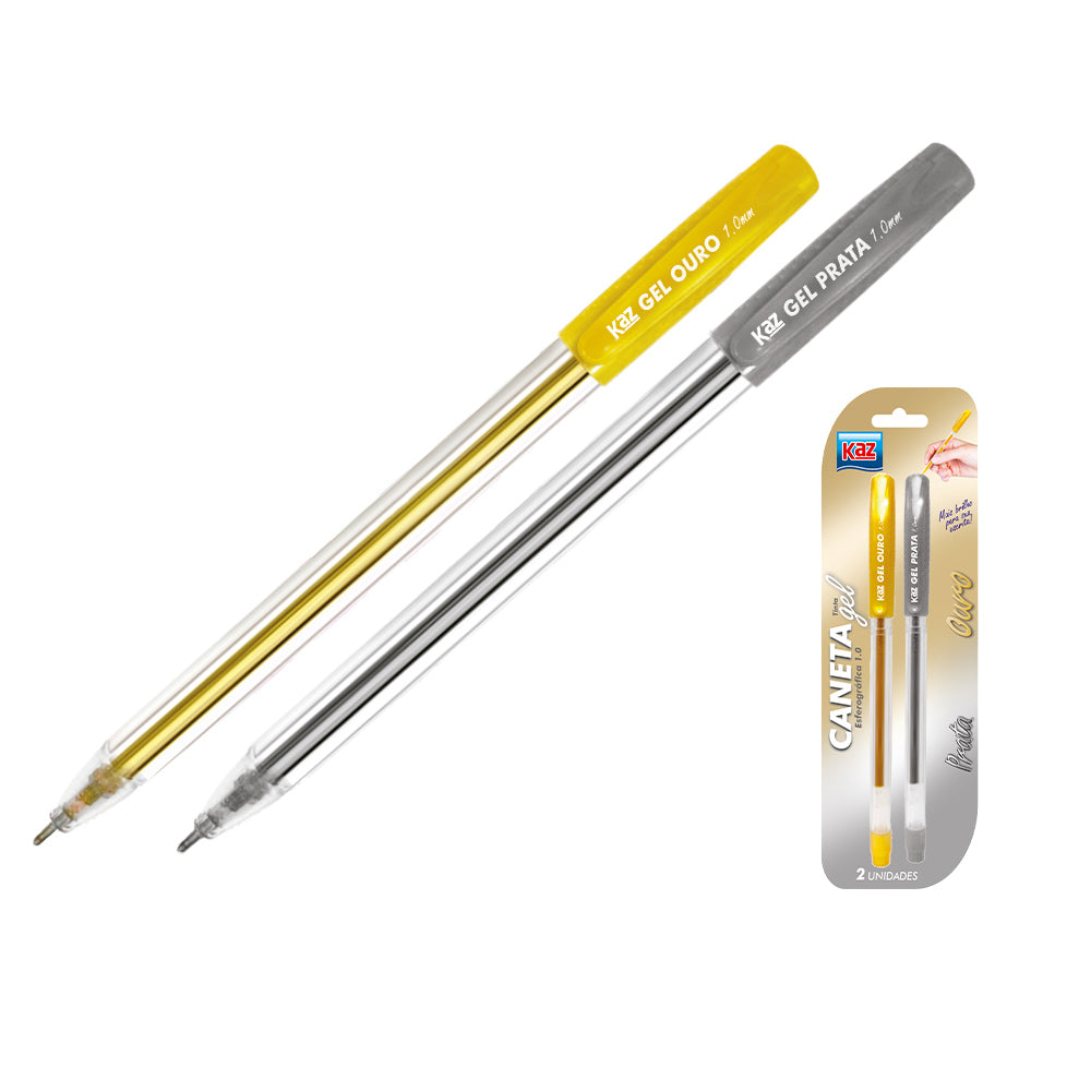 Kit Caneta Esferográfica Gel 1.0mm Prata + Ouro KZ98126 Kaz