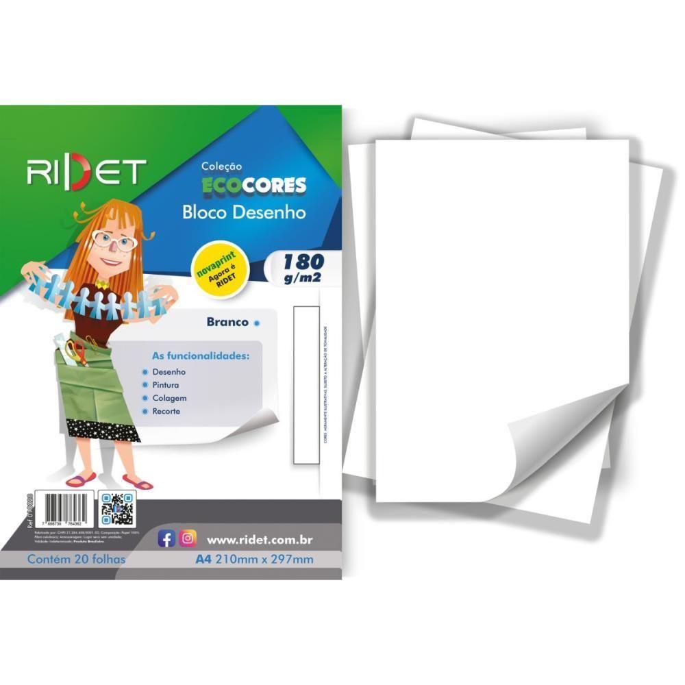 Bloco Desenho Eco Cores Branco 20 Folhas 180g/m² A4 210x297mm - Novaprint