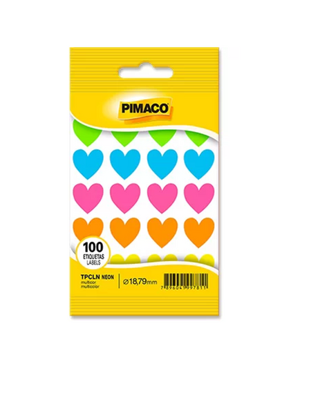 Etiqueta Coração 100 unid. 18,79 mm Colorida Neon TPCLN - Pimaco