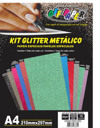Papel Glitter Metalico Cores Sortidas 250g/m² com 10 Folhas - Off Paper
