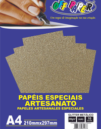Papel Glitter Metalico Ouro 250g/m² com 10 Folhas
