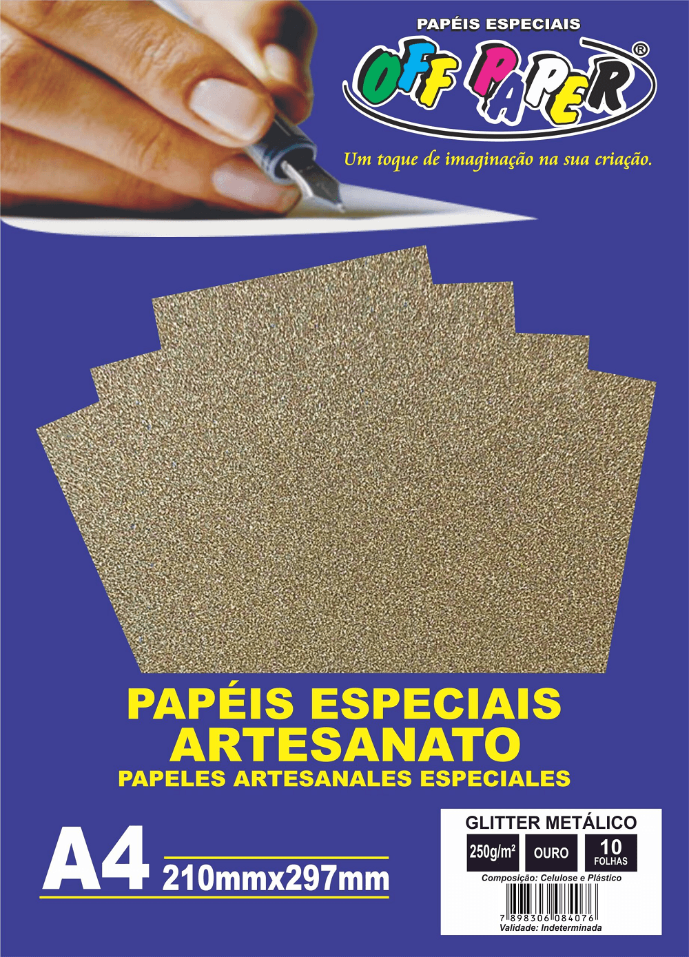Papel Glitter Metalico Ouro 250g/m² com 10 Folhas