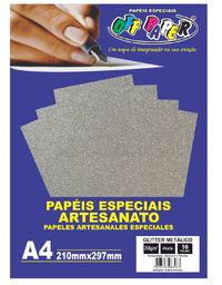 Papel Glitter Metalico Prata 250g/m² com 10 Folhas - Off Paper
