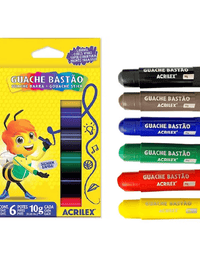 Tinta Guache Bastão 6 Cores 10g. Cada 02007 - Acrilex
