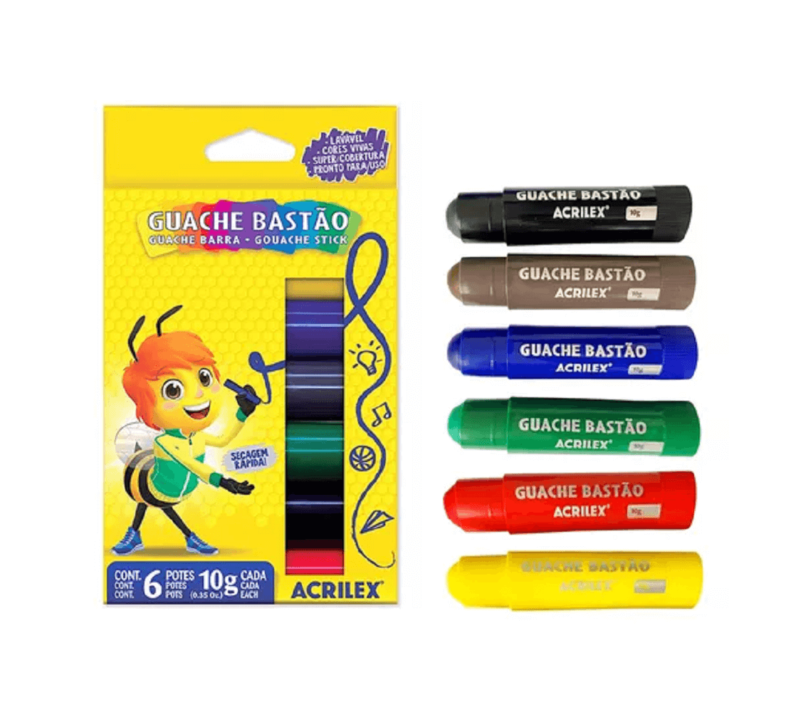 Tinta Guache Bastão 6 Cores 10g. Cada 02007 - Acrilex