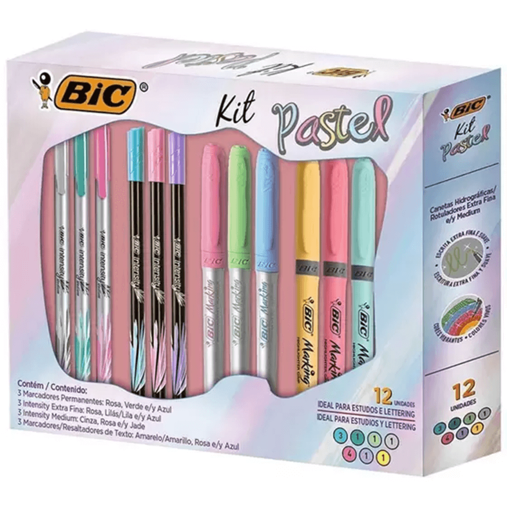Marcadores Kit Escolar Pastel com 12 Itens 9309556 - Bic
