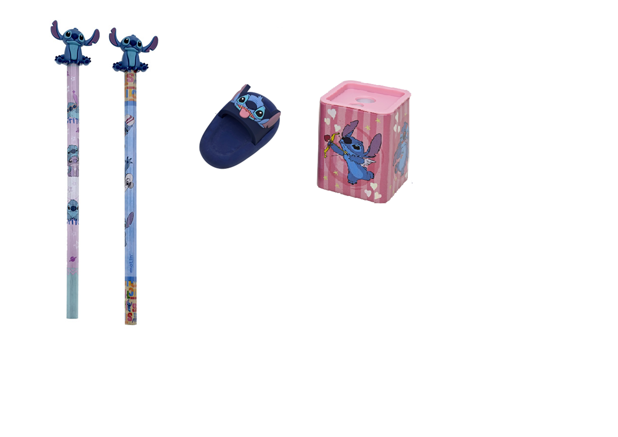 Kit Stitch 1 Borracha, 1 Apontador e 2 Lápis 31356 - Jandaia