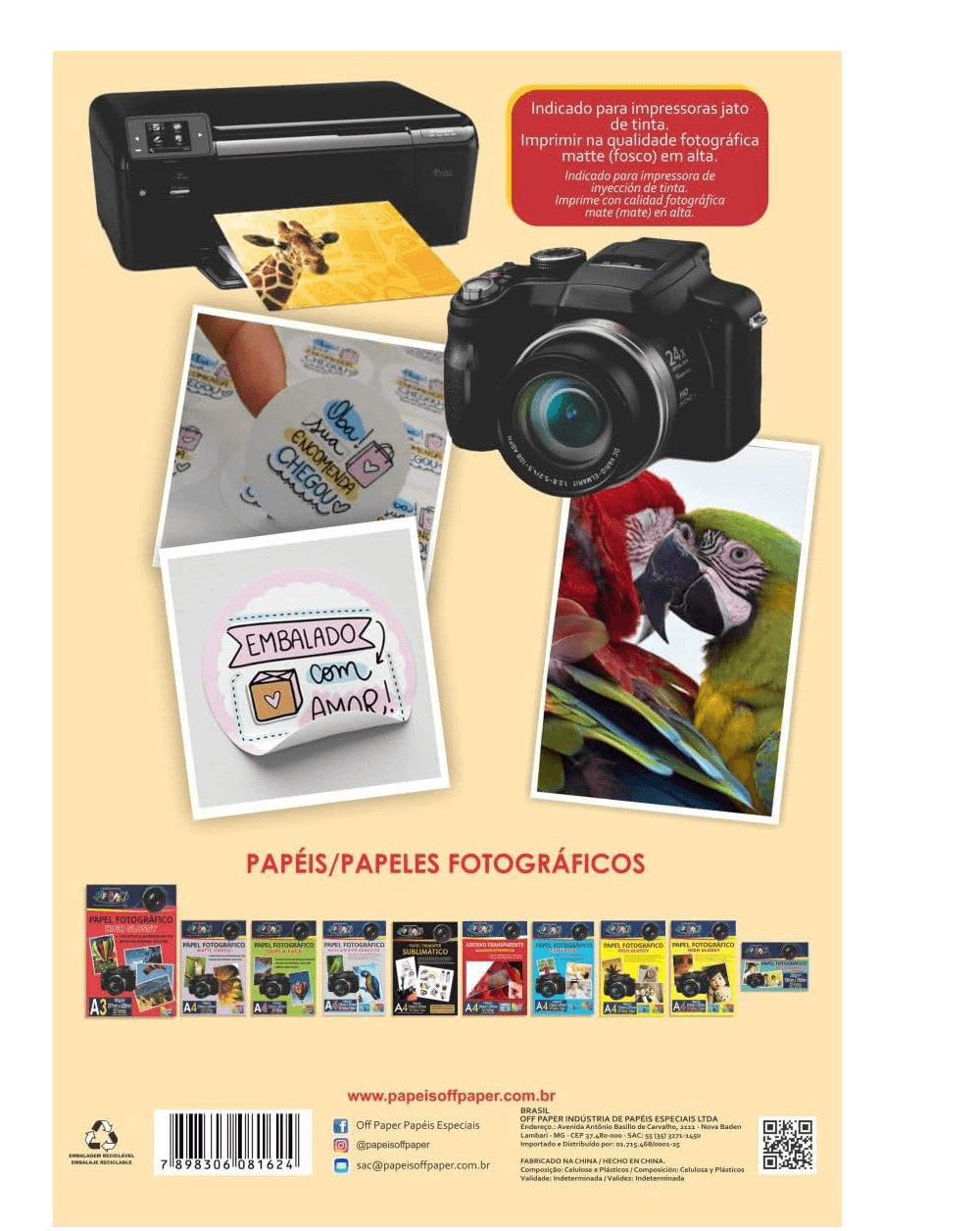 Papel Fotográfico Adesivo Matte 50 Folhas 115 gramas - Off paper