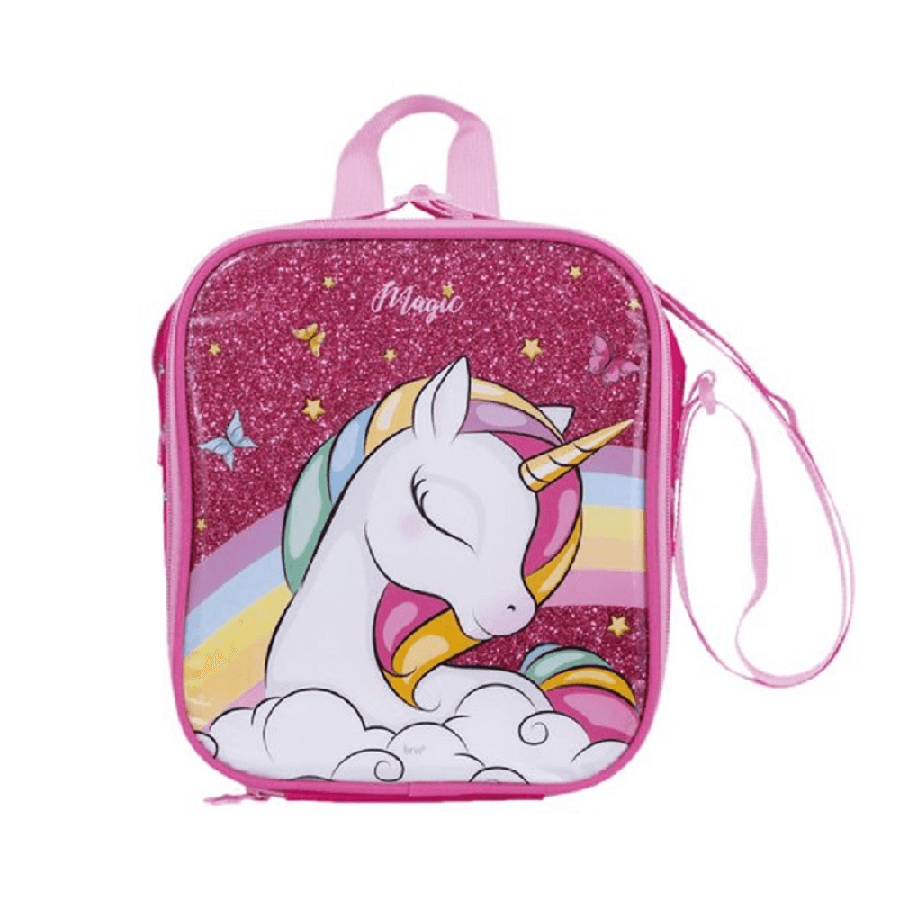 Mochila de Rodinha + Lancheira Térmica + Estojo c/ 2 Divisórias Unicórnio - BRW