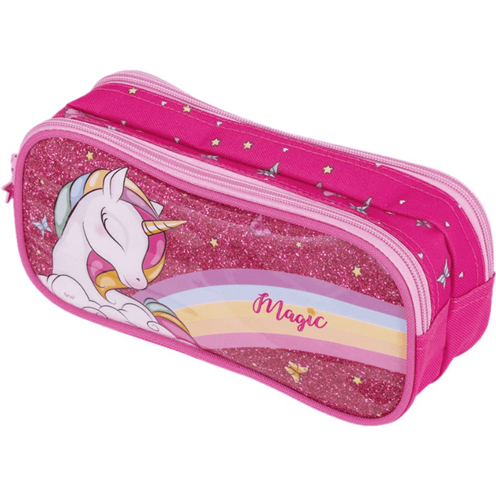 Mochila de Rodinha + Lancheira Térmica + Estojo c/ 2 Divisórias Unicórnio - BRW