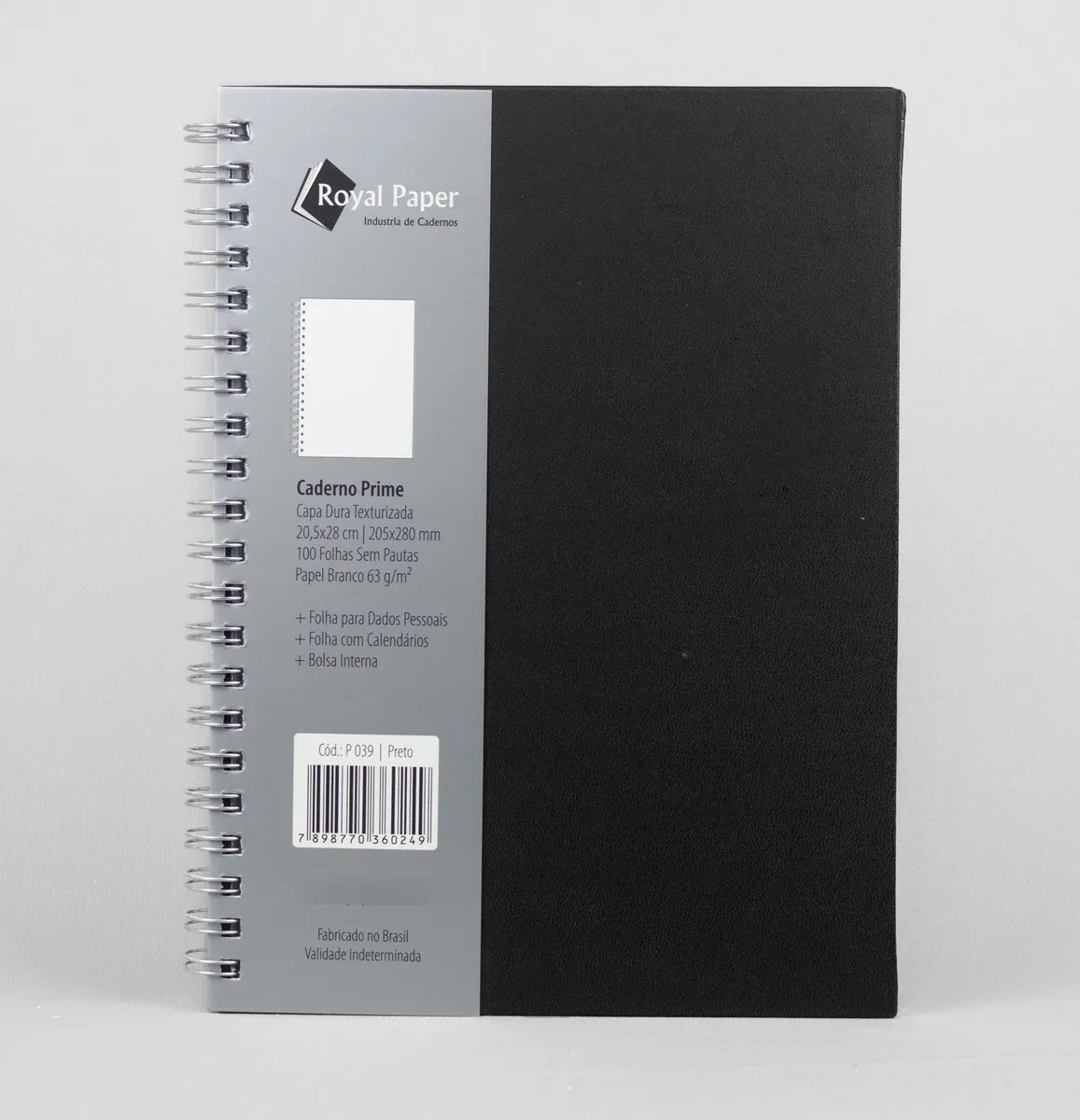 Caderno Prime 205x280mm 100Fls 1 Mat. S/ Pauta 63g/m² Preto P039 - Royal Paper