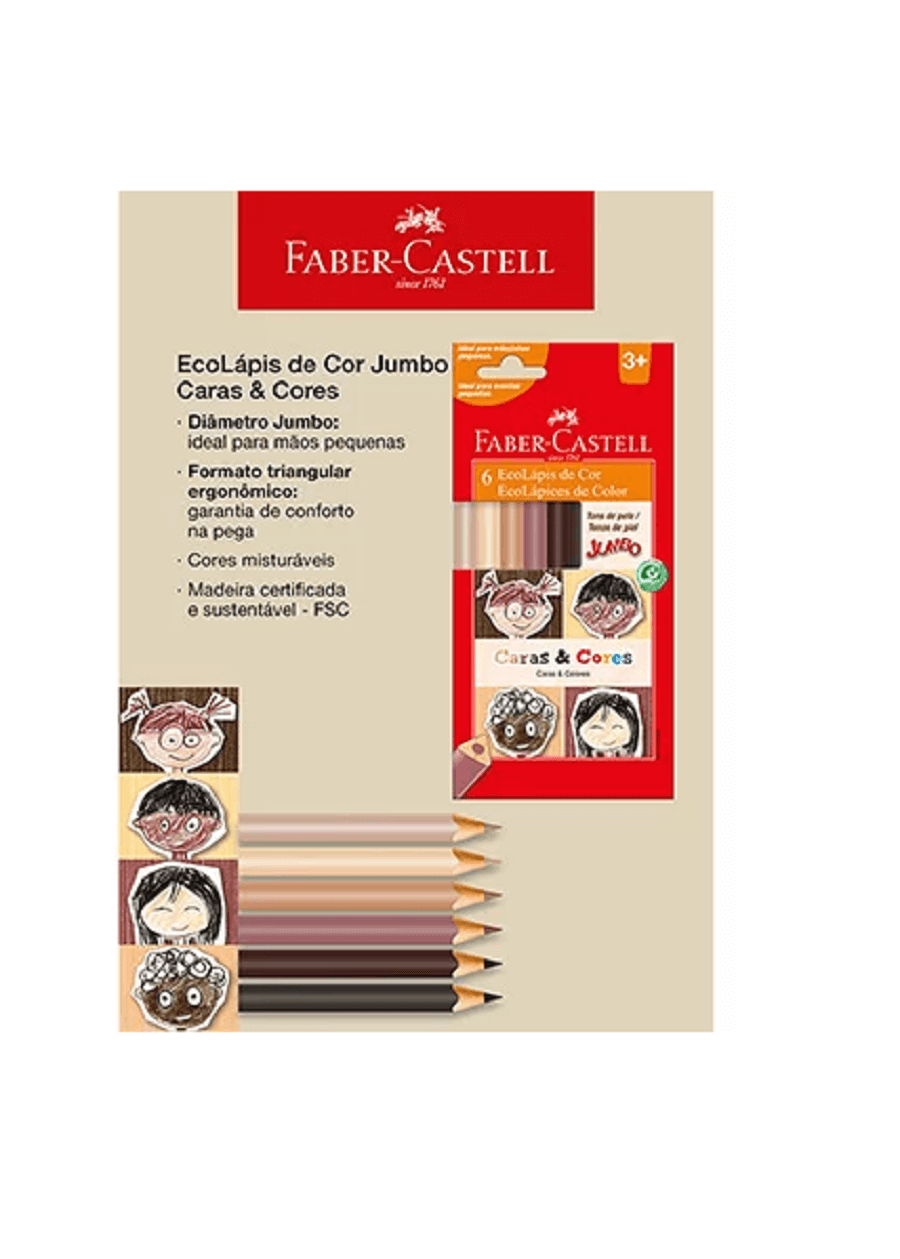 Lápis de Cor Bicolor Caras & Cores Tom Pele 12 Cores Jumbo 125006CC - Faber-Castell