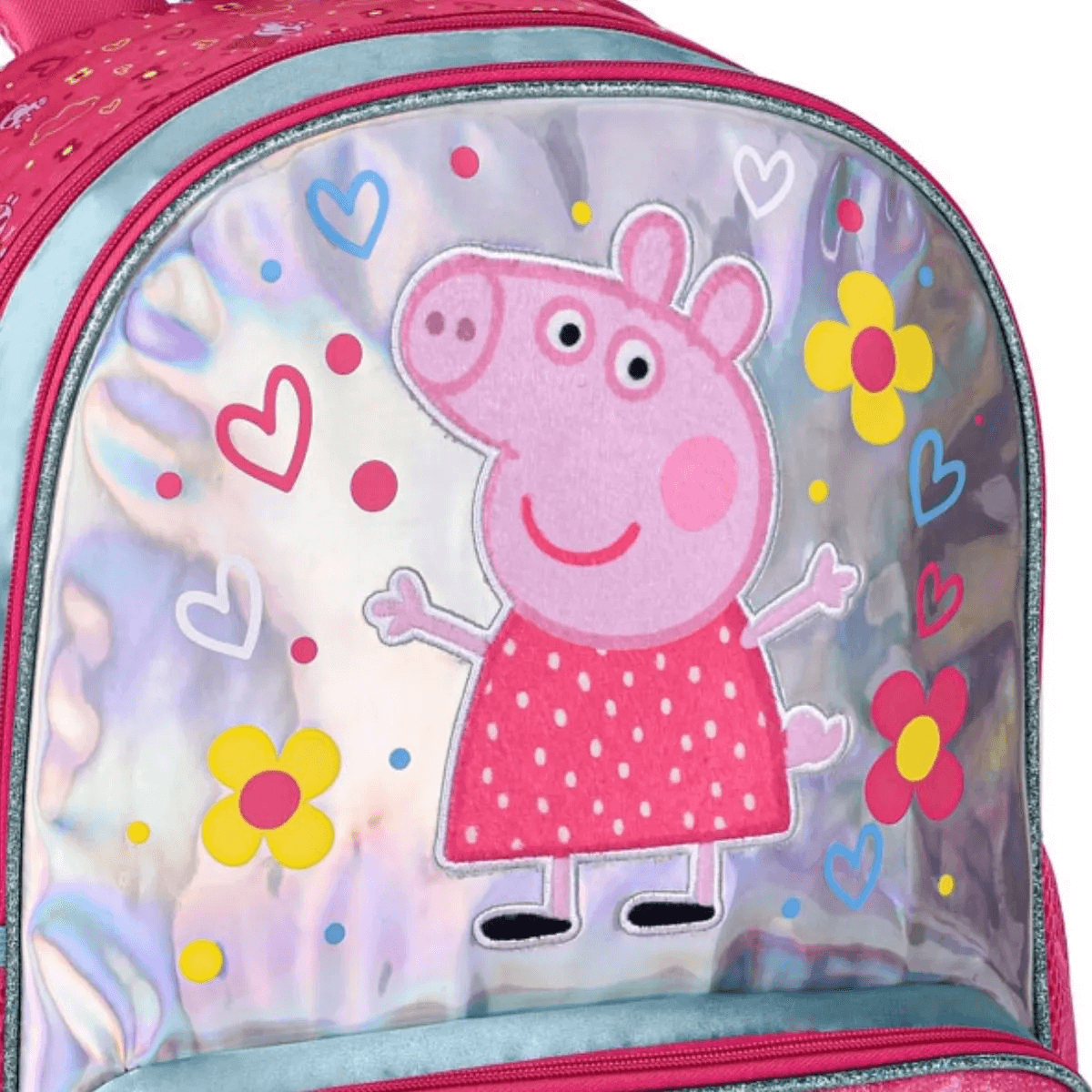 Mochila Costa Infantil Grande Peppa Pig Holográfico PP26314J - Clio Style