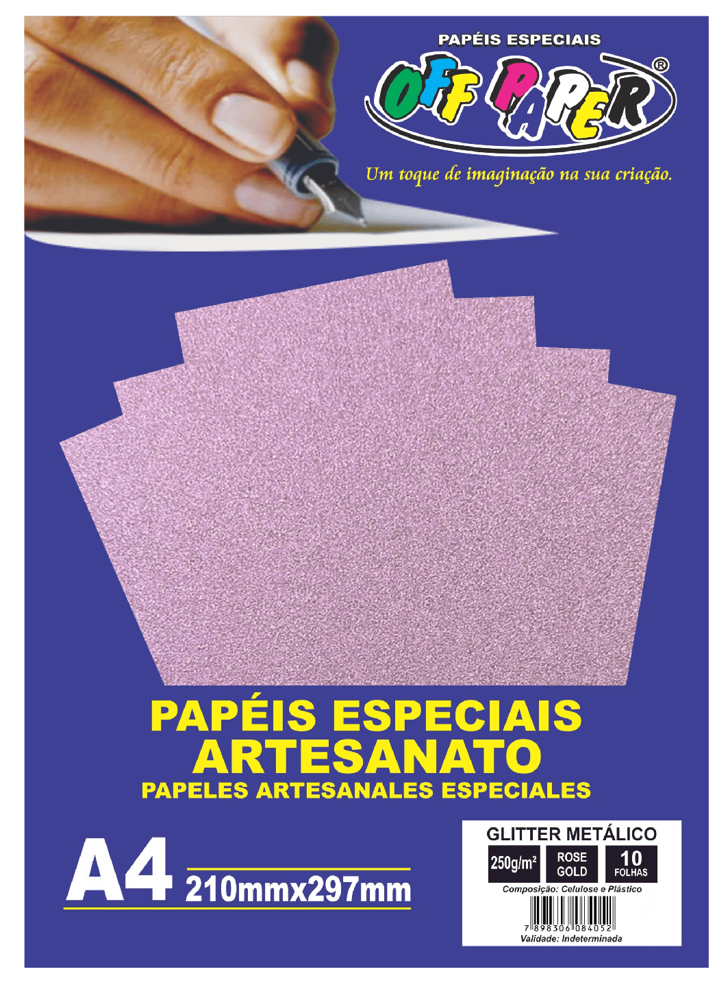 Papel Glitter Metalico Rosê Gold 250g/m² com 10 Folhas - Off Paper