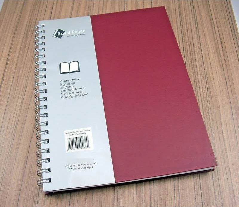 Caderno Prime 205x280mm 100Fls 1 Mat. S/ Pauta 63g/m² Vinho P037 - Royal Paper