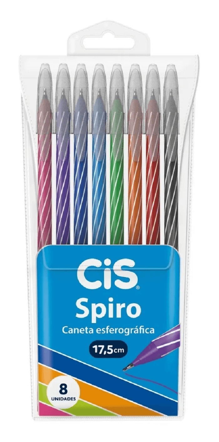 Caneta Esferográfica Spiro 0.7mm c/ 8 Cores 761140 - Cis