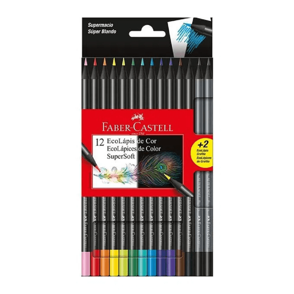 Lápis de Cor Super Soft 12 Cores + 2 Grafite 120712soft - Faber Castel