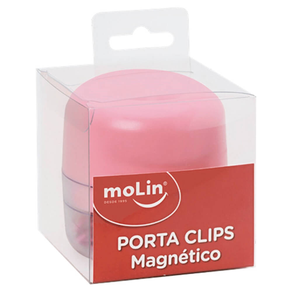 Porta Clips Magnético Rosa c/ 50 Clips 28mm 17855 - Molin
