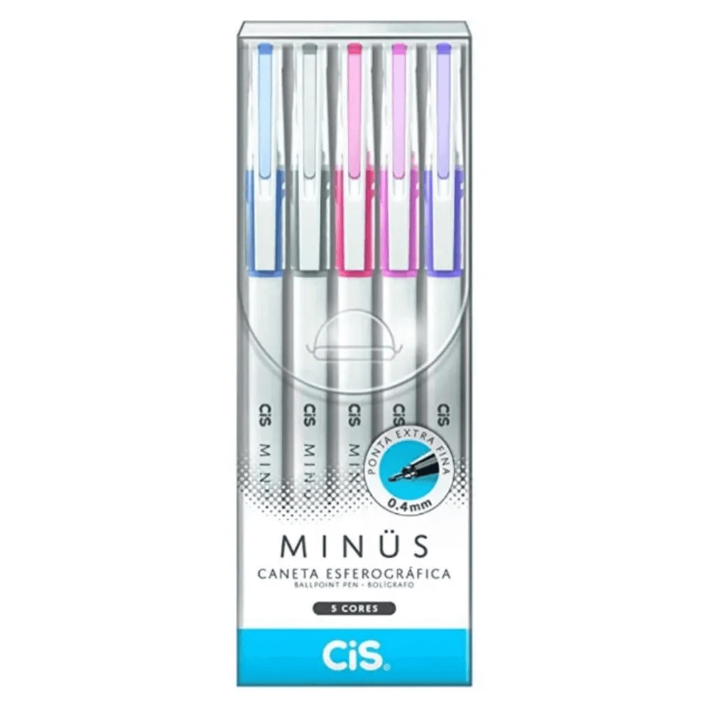 Caneta Esferográfica Estojo c/ 5 Cores Ponta 0.4mm 660008 - CIS