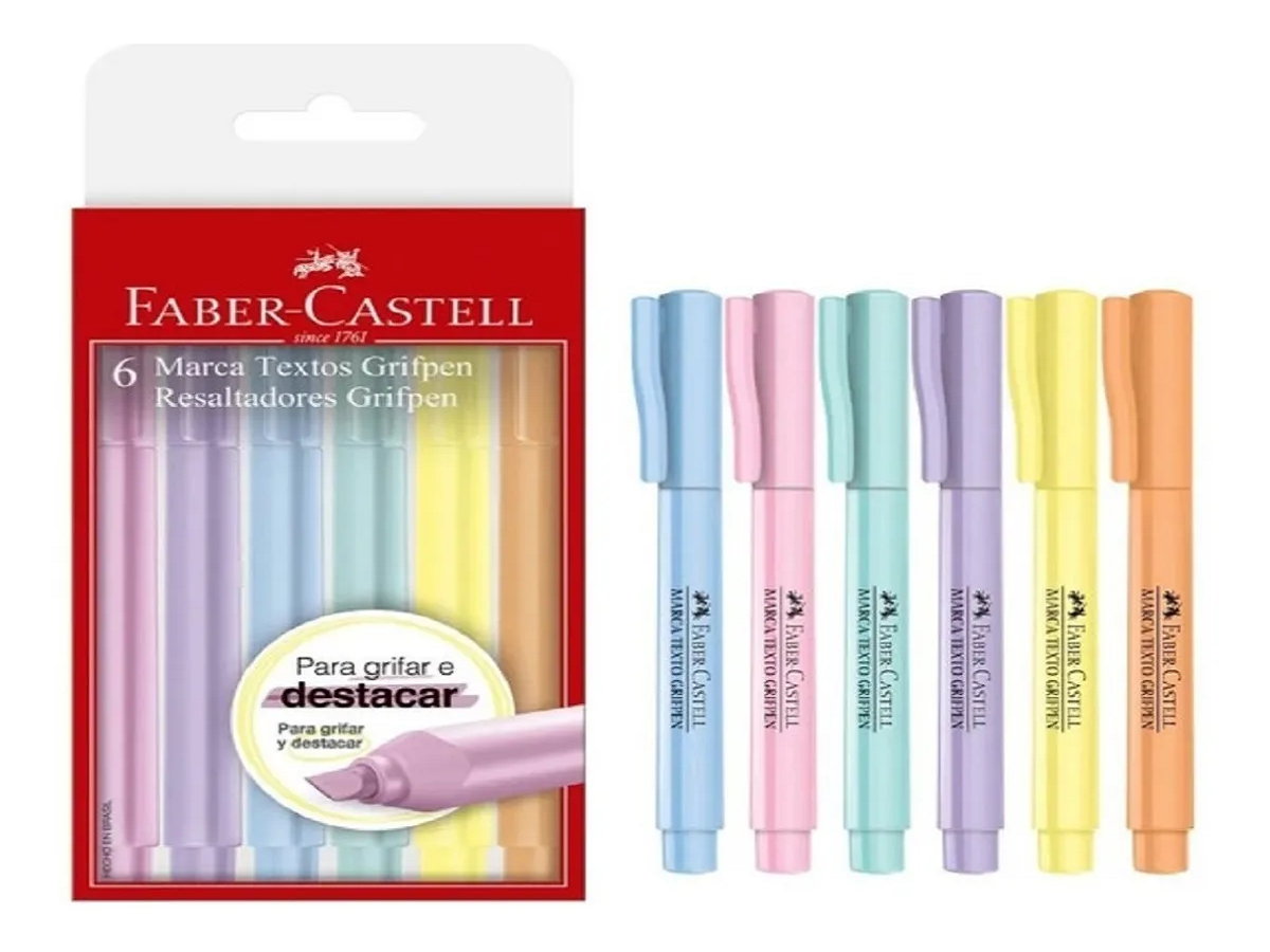 Caneta Marca Texto Grifpen Tom Pastel 6 cores MT/TP6ZF - Faber Castell