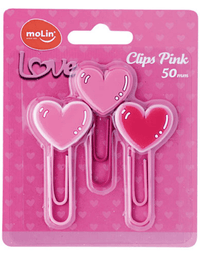 Clips Love Pink Blister c/ 3 Unidades 50mm 31577 - Molin

