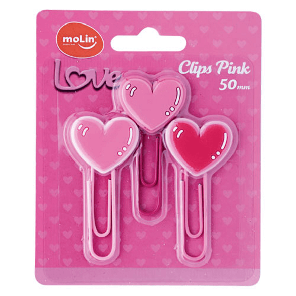 Clips Love Pink Blister c/ 3 Unidades 50mm 31577 - Molin