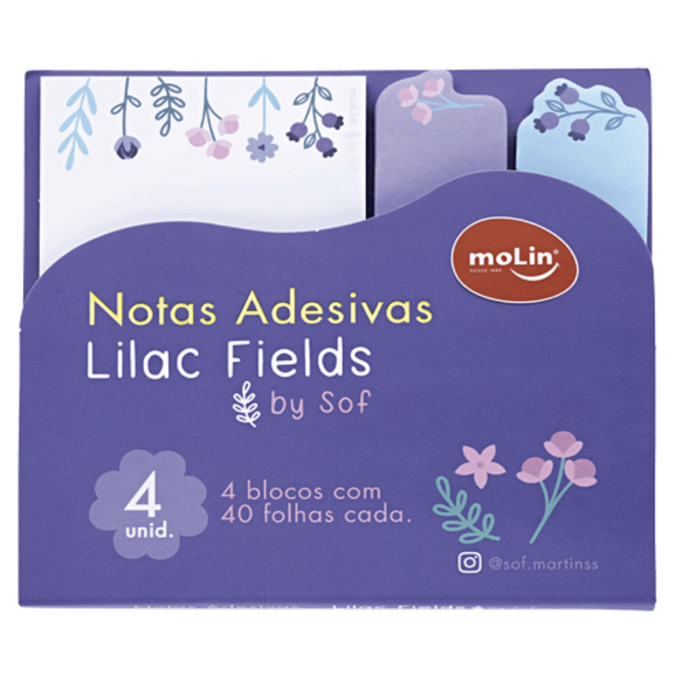 Bloco De Notas Adesivas 4 Blocos 40 fls. cada Lilac Fields by Sof 31687 - Molin