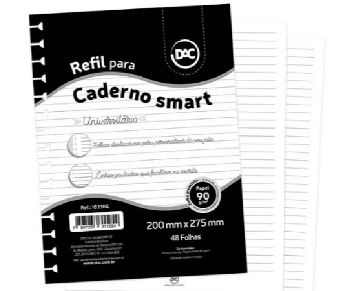 Refil de Folhas p/ Caderno Universitário Smart c/48 Folhas 1833RE - DAC