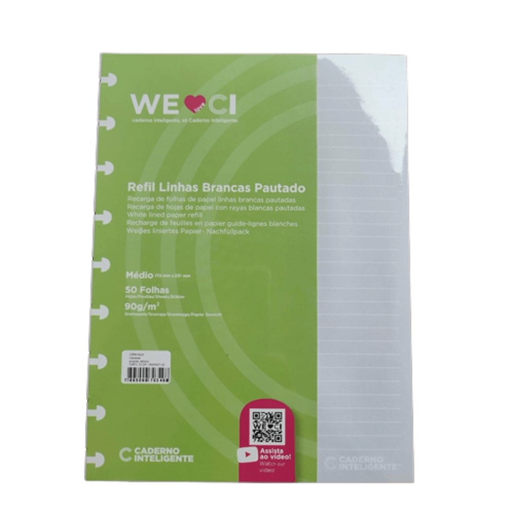 Refil Pautado Linhas Brancas p/ Caderno Inteligente 50 Folhas 90 g/m² Grande CIRG4017 - NOVITATE