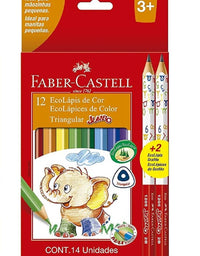 Lápis de Cor Ecolápis Triangular Jumbo 12 Cores + 2 Lápis 2B - Faber-Castell
