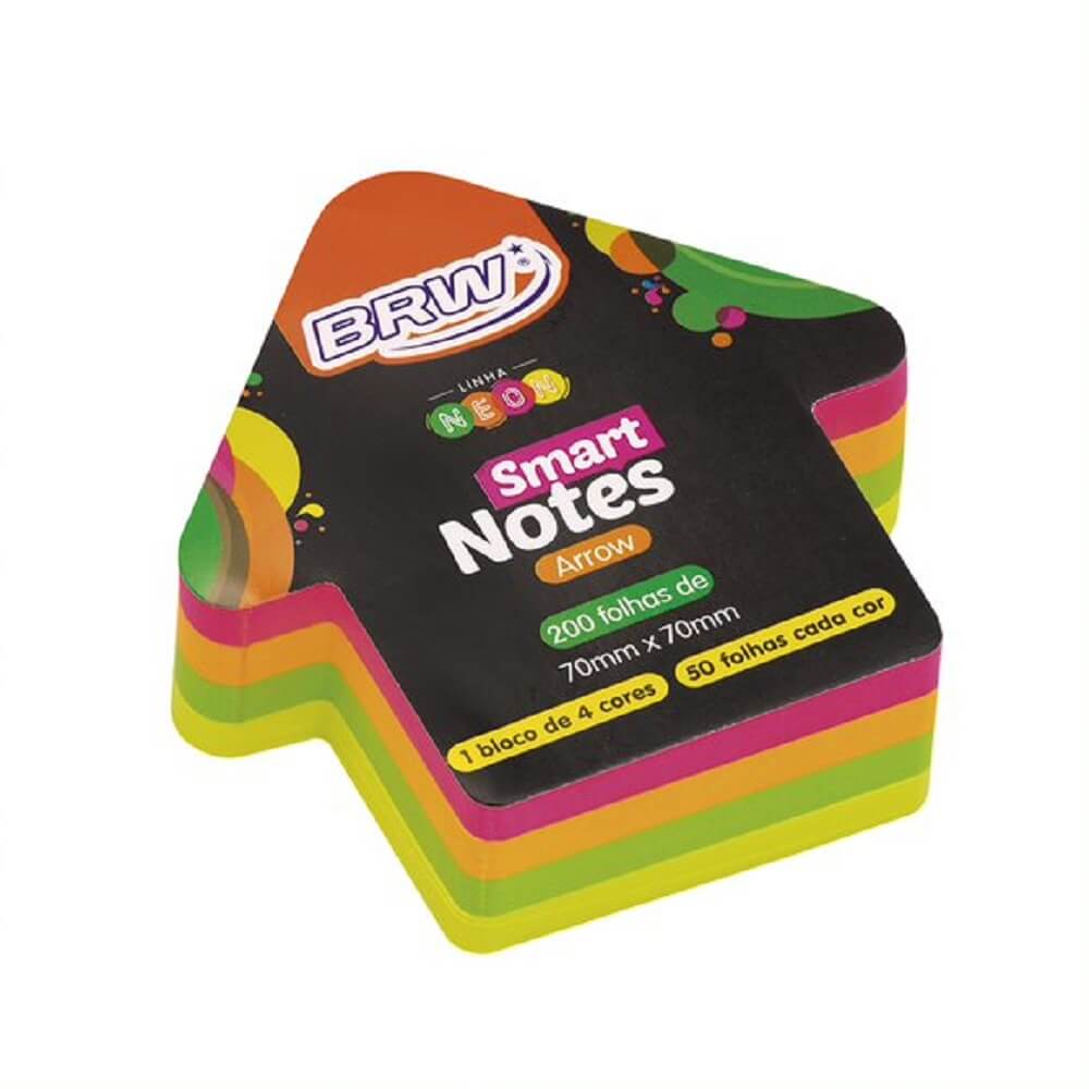 Bloco Smart Notes Seta 70x70mm Colorido Neon 200fls BA7021- BRW