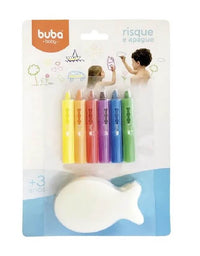 Giz De Banho Risque E Apague 6 Cores Com Esponja 7472 - Buba
