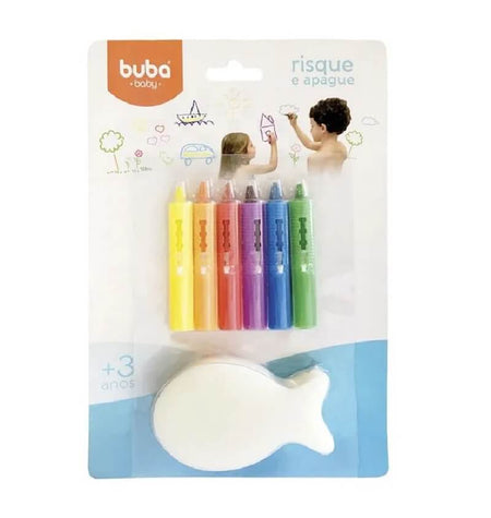 Giz De Banho Risque E Apague 6 Cores Com Esponja 7472 - Buba