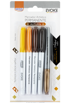 Marcador Permanente Ponta Fina c/ 5 Cores Outono Evoke CA5153 - BRW