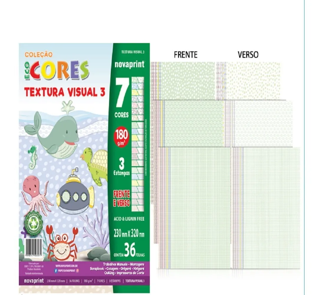 Bloco Textura Visual 3 Eco Cores 7 Cores Pastel 36 Folhas 180g/m² 230x320mm - Novaprint