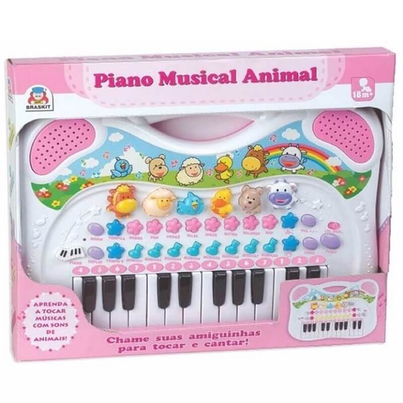 Piano Infantil Musical Animais Rosa 6408 Braskit