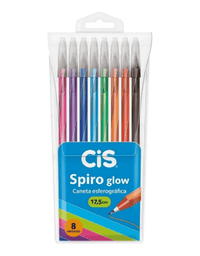 Caneta Esferográfica Spiro Glow c/8 un. 0.7mm Corpo Longo 520634 - Cis
