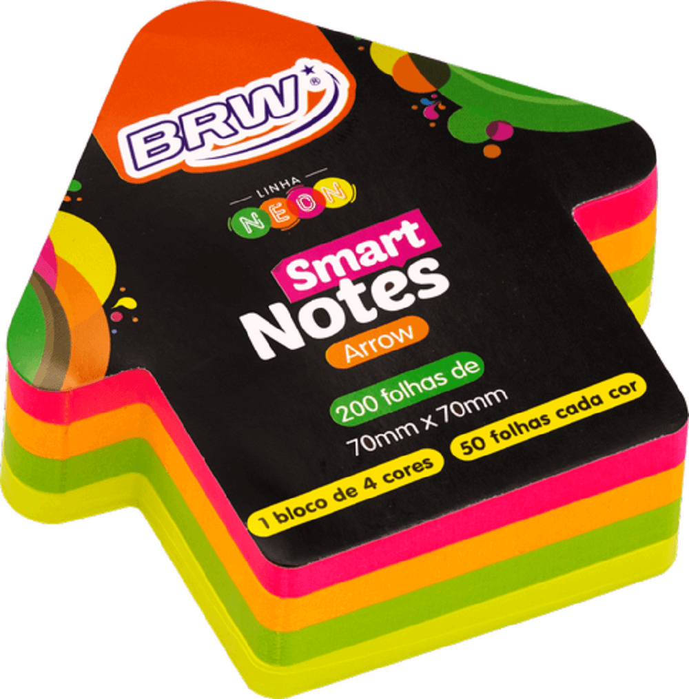 Bloco Smart Notes Seta 70x70mm Colorido Neon 200fls BA7021- BRW