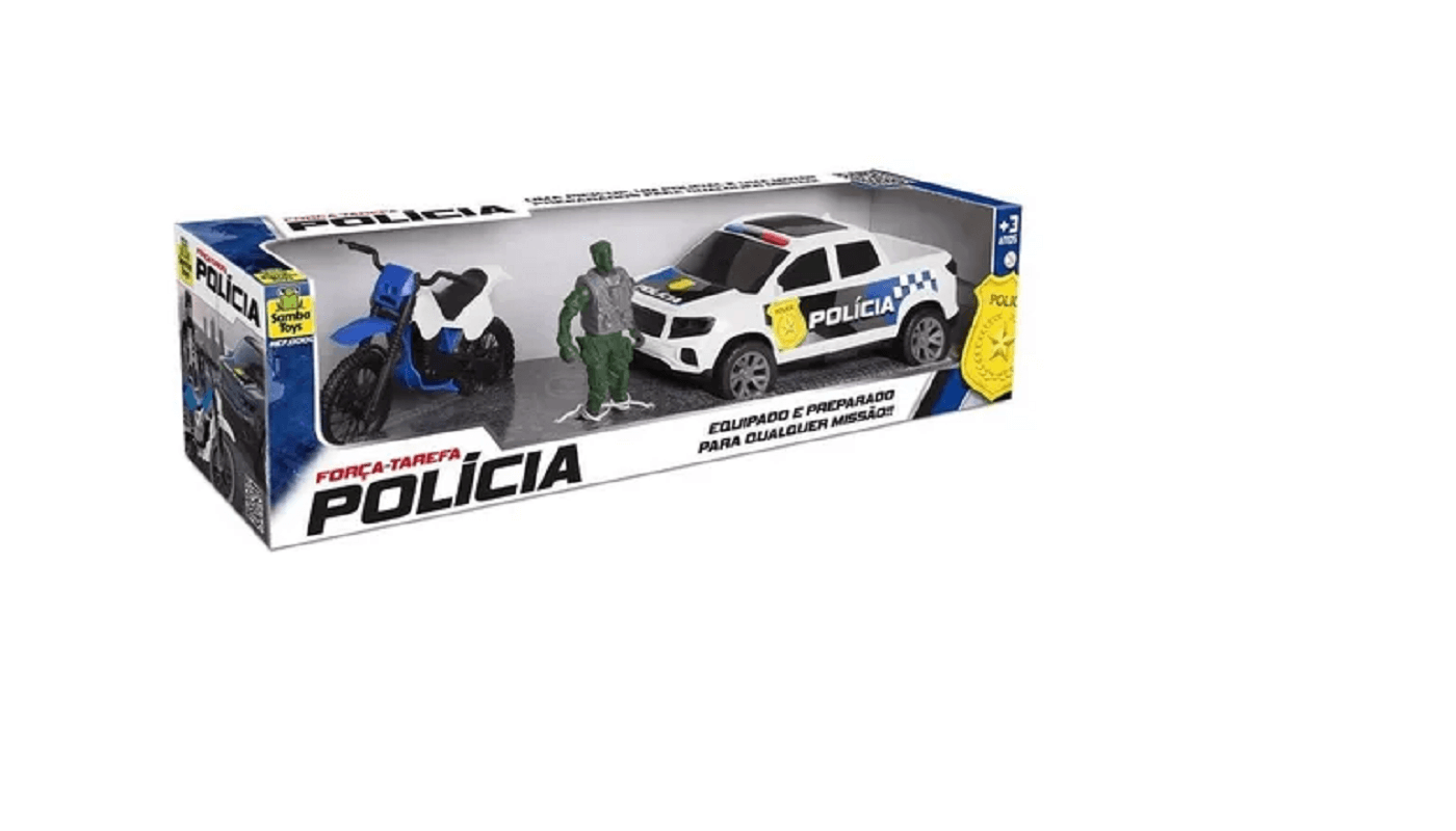 Força Tarefa Policia Pick-Up e Moto Com Boneco 0043 - Samba Toys
