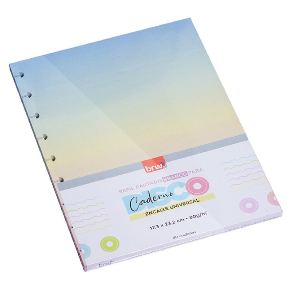 Refil Colorido Caderno De Disco 80 Folhas Pauta Branca 90g/m² 17,3x23,2cm CD1042 - BRW