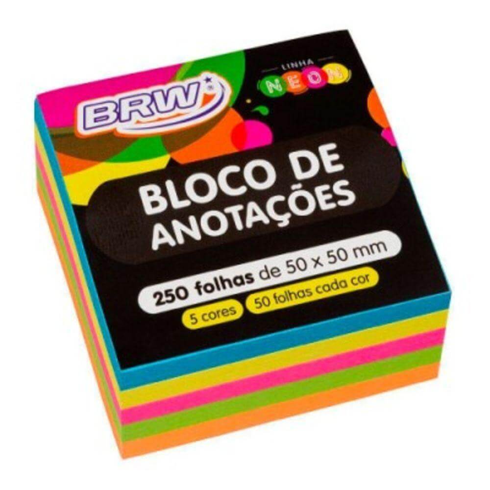 Bloco Smart Notes Quadrado 50x50mm Colorido Neon 250fls BA5050- BRW